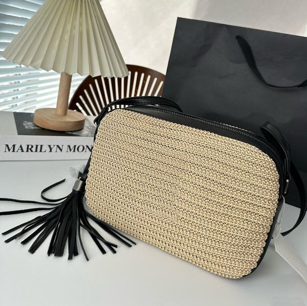 

lafite grass camera bags women hollow out shoulder cross body bag designer handbags fashion letters leather strap tassel summer beach zipper
