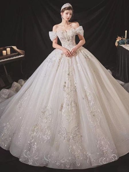 

2023 ball gown wedding dresses vestido de noiva de renda 3d floral lace applique royal train luxury princess bridal gowns arabic backless se, White