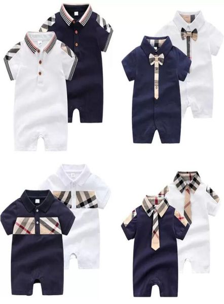

summer baby rompers kids infant boy designer clothes boys girls plaid oneck short sleeve sleeveless jumpsuits cotton romper cloth6275589, Blue