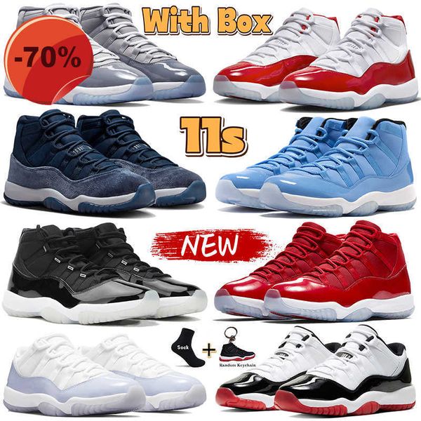 

box with jumpman 11 11s basketball shoes retro cool grey cherry midnight navy velvet low 72-10 royal blue 25th anniversary concord bred pant