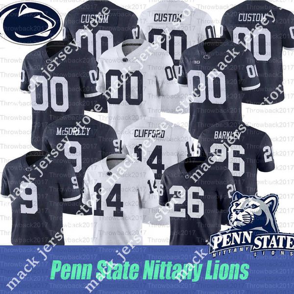 

american college football wear 2021 custom penn state nittany lions #14 sean clifford #21 noah cain # 26 saquon barkley #9 trace mcsorley #6, Black