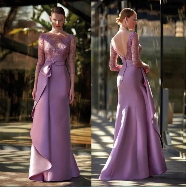 

charming lace mother of the bride dresses mermaid backless wedding guest dress long sleeves bateau neckline floor length satin evening gowns, Black;red