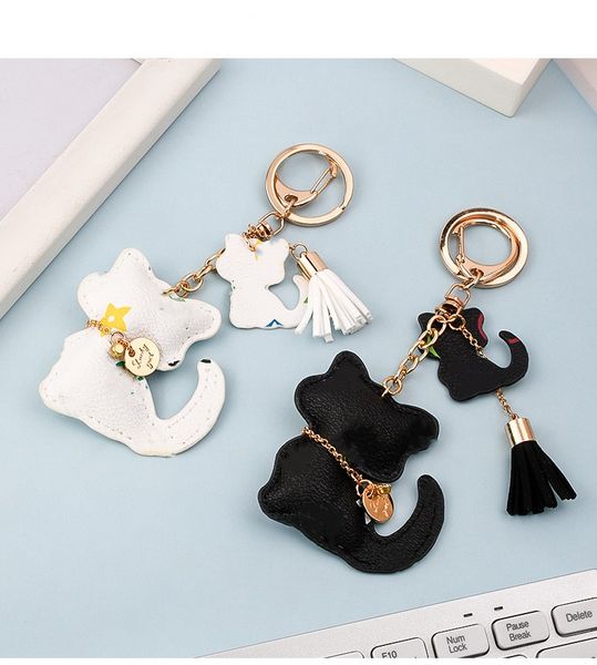 

fashion key chain for woman korean version kitten keychains designer cute creative leather key ring case and bag pendant, Silver