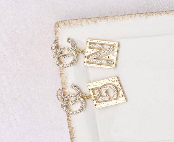 

simple 18k gold plated 925 silver luxury brand designers letters stud geometric famous women round crystal rhinestone pearl earrin4821235, Golden;silver