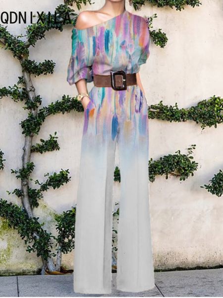 

women's jumpsuits rompers women jumpsuits elegant office lady loose wide leg pants bodysuits skew collar floral printing sweet jump sui, Black;white