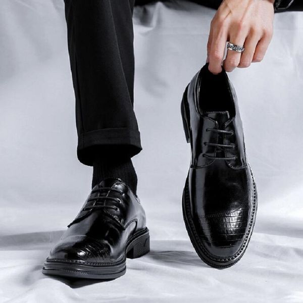 

2023 shoes men spring summer breathable formal wear business casual men wedding groom trend printed shoes d2h0, Black