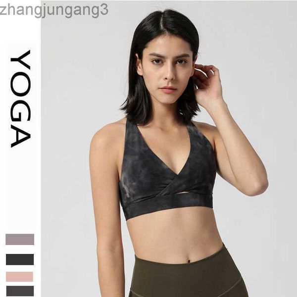 

alos yoga sports shockproof gathered print sports bra deep v racerback bra, White