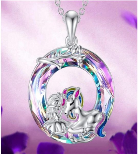 

new colorful unicorn crystal tree of life unicorn pendant necklace fashion fivepointed star accessories a variety of couple colla8642245, Silver