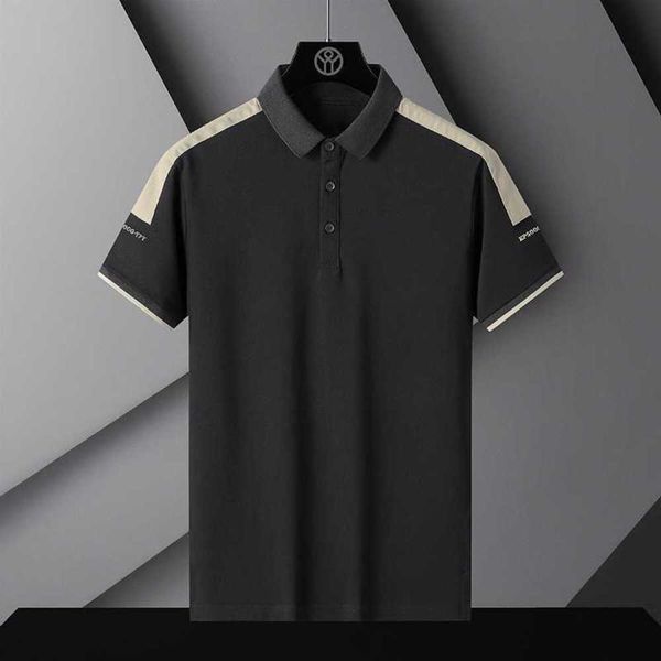 

men's polos short sleeve new light business polo shirt fashion t-shirt men's short sleeve casual panel contrast polo shirt, White;black