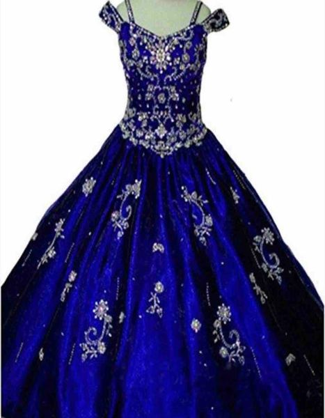 

new royal blue ball gown girls pageant dresses off shoulder crystal beading princess tulle puffy kids flower girls birthday 3967400, White;red