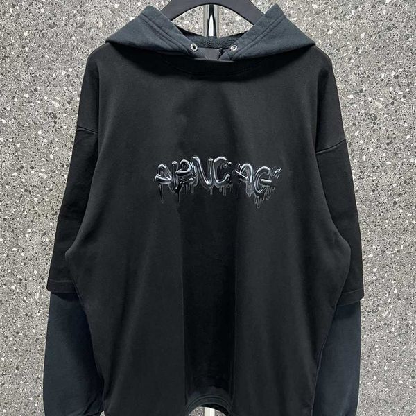 

80% off factory outlet online high version family genuine print hoodie two-piece sweater custom woven dyed os drop shoulder loose fit for me, Black