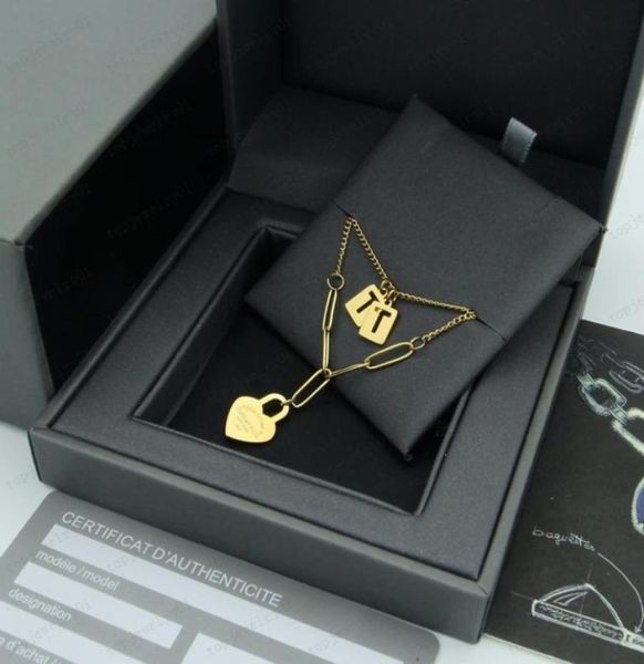 

designer hollow letter tag peach heart double layer necklace women039s stainless steel blue pink green pendant luxury jewelry c1136608, Silver