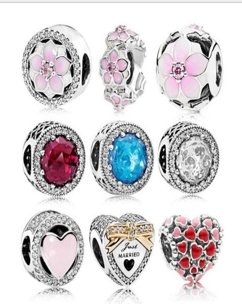 

fits pandora bracelets 20pc magnolia flower silver charm bead loose beads for whole diy european sterling jewelry marking char5684944, Black
