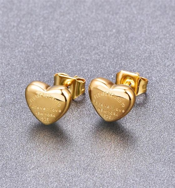 

titanium rose gold color heart stud earrings love forever stainless steel woman stud earrings nice gift1500279, Golden;silver