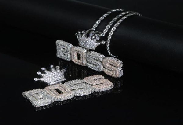 

iced out letter boss pendant with full cz paved two tone plated necklace for women men hip hop punk styles jewelry drop ship7502912, Silver
