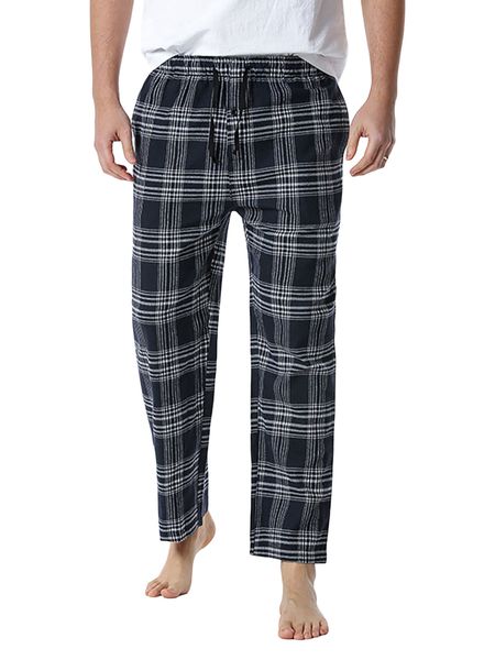 

men's pants men s flannel pajama elastic waist plaid lounge bottoms with pockets 230325, Black