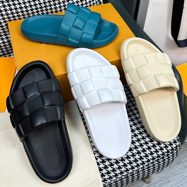 

popular mens brand slippers upper with signature logo waterproof foam rubber slipper casual easy comfortable spring swimming pool slippers p, Black
