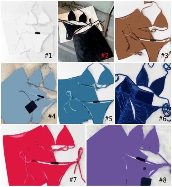 

flannel swimsuit brown pink bikini women fashion swimwear skirt suit in stock threepiece set bathing suits with pad tags6415405