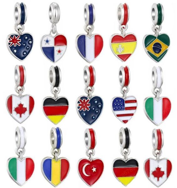 

enamel national flag big hole beads united states italy canada loose spacer charm pendant for bracelet necklace diy jewelry making7634892, Bronze;silver