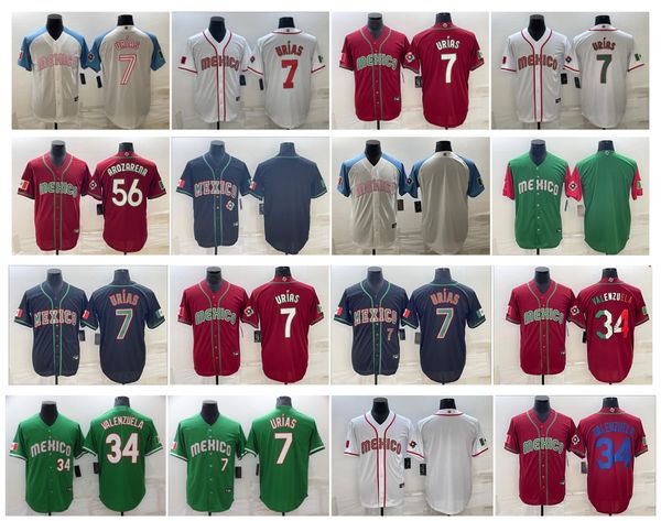 

julio urias 2023 team mexico wbc baseball jersey world baseball classic fernando valenzuela randy arozarena white green red black size s-xxx, Blue;black