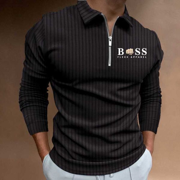 

men's polos autumn/winter 2022 new polo shirt zipper stripe long sleeve men's polo shirt, White;black