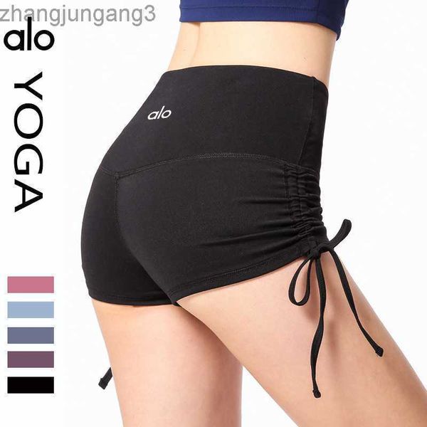 

alos yoga shorts leggings for women with a nude feel and a high waistband and drawstring fitness pants, White;black