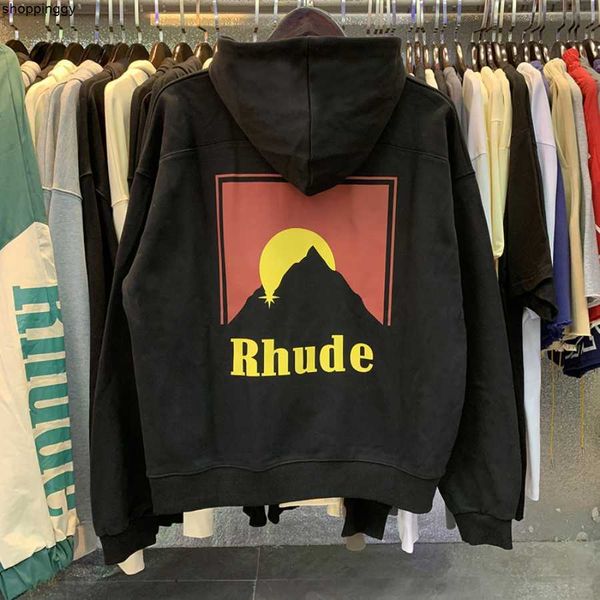 

hoodies sweatshirts 2023fw sunset rhude quality moonlight oversize pullover hooded, Black