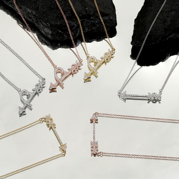 

gold silver diamond arrow love pendant necklace 18k gold plated chain jewelry women necklaces chain link luxury heart wedding party womens g