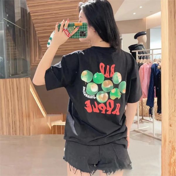

women's t-shirt new spring/summer new minion jw funny apple classic letter print embroidery round neck loose pullover t-shirt women, White