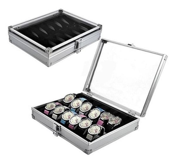 

jewelry pouches bags metal box watch storage aluminum alloy case useful 612 grid slotsjewelry watches aluminium display2132498, Pink;blue