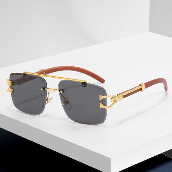 

luxury designer sunglasses 20% off wood grain leopard head double beam cut edge sun protection, White;black