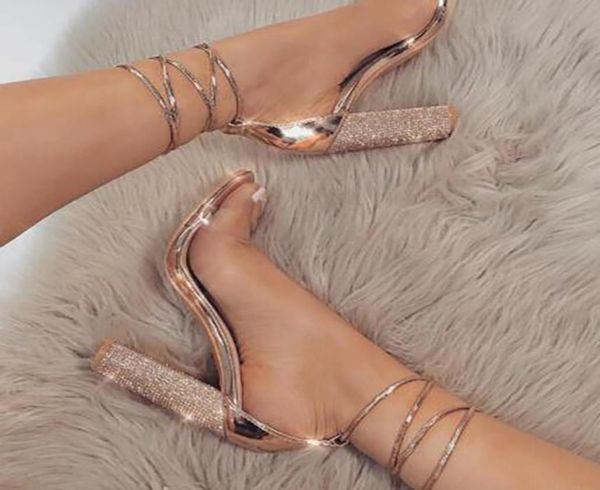 

luxury summer women gladiator sandals square super high heels crystal ankle strap party wedding shoes zapatos de mujer3455066, Black