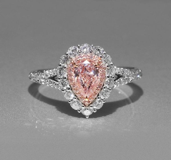 

women simulation pink diamond dropshaped wedding ring cute05500048, Silver