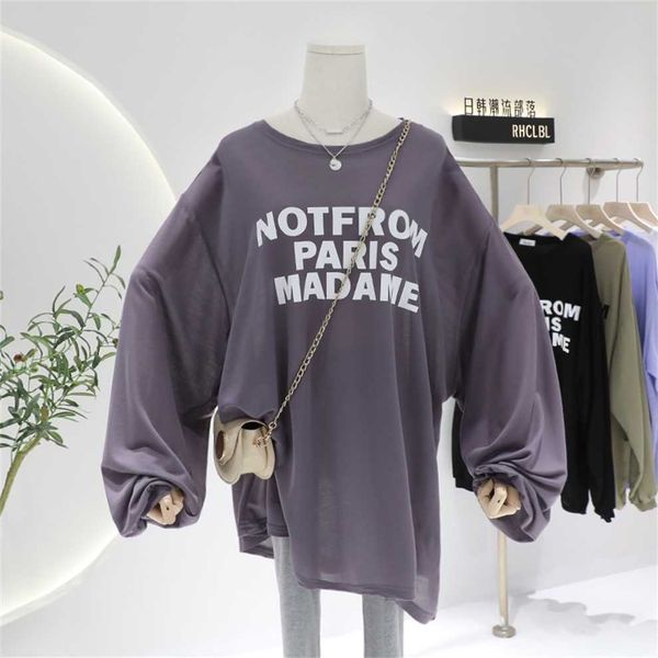 

80% off factory outlet online oversized sunscreen blouse thin long sleeve t-shirt women's fat mm loose slim medium length lower body di, White;black