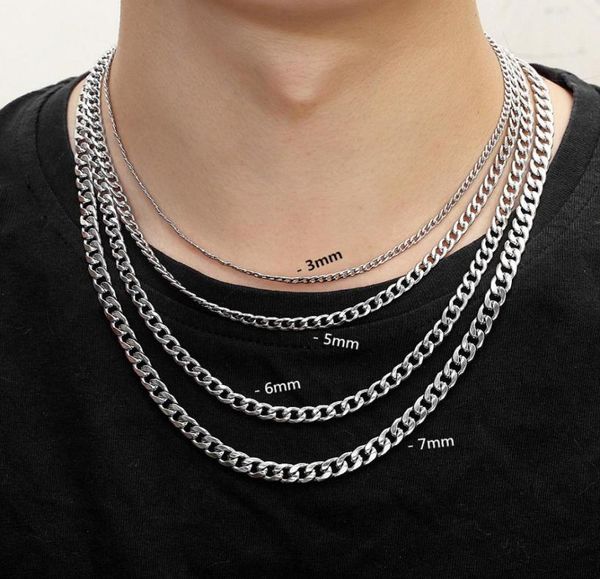 

3mm 5mm 6mm 7mm silver cuban chains necklace stainless steel lobster clasps making hight quality plated necklaces for women men ve7578395
