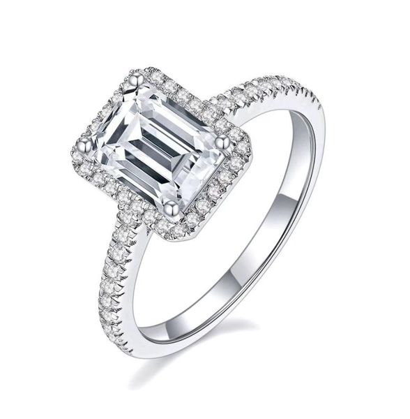 

halo emerald cut moissanite women engagement ring trendy fashion style moissanites stone ring2065902, Slivery;golden