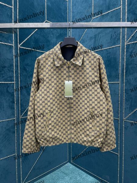 

xinxinbuy men designer jacket coat 23ss reversible jackets jacquard fabric long sleeve cotton women khaki 302141 s-2xl, Black;brown