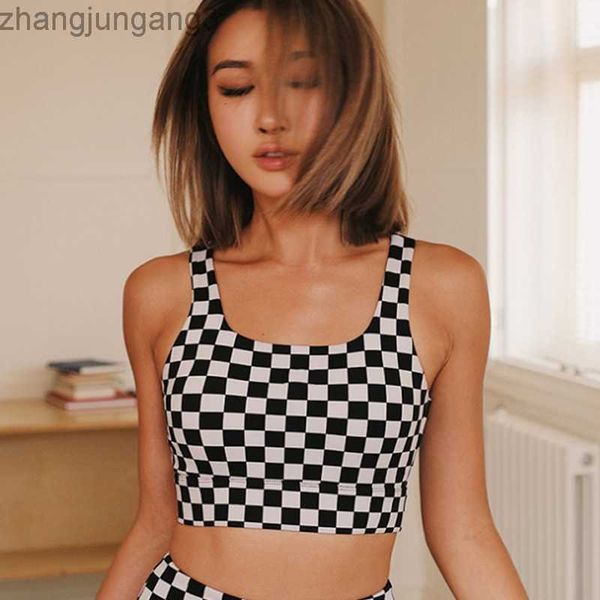 

alos yoga sports bra shockproof gathered comfortable vest fashion chessboard vest underwear, White