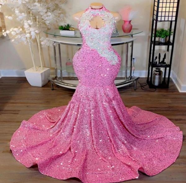 

luxury long prom dresses 2023 mermaid sparkly pink sequin black girls crystals evening formal gala party gowns robe de soiree5299194