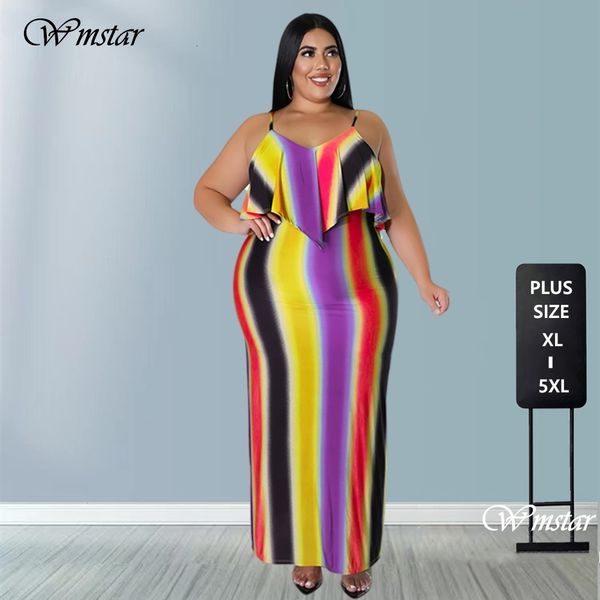 

plus size dresses wmstar plus size dresses for women clothing striped print elegant stretch slip evening maxi dresses wholesale drop 230325, Black