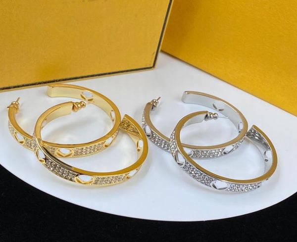 

hoop earrings designer jewelry silver diamonds earring for mens women fashion letters gold earring f stud hoops with box3588479, Golden;silver