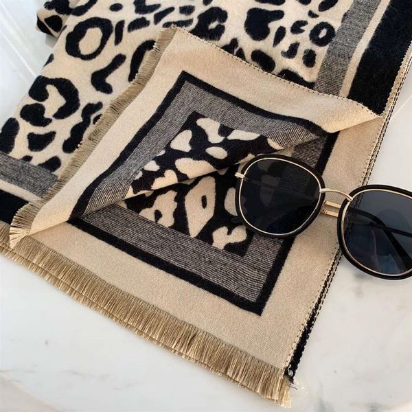 

2020 new leopard print scarf fashion versatile temperament women's square scarf size 180 75cm233d, Blue;gray