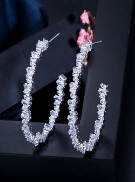 

luxury hoop earring designer for woman 925 silver post aaa cubic zirconia copper jewelry rose gold plated white cz earring girls w3906364, Golden;silver