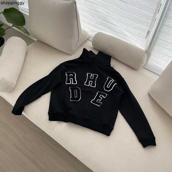 

hoodies sweatshirts great quality rhude flocking embroidered fashion oversized pullover clothing, Black