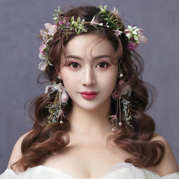 

floral earrings set headpieces long hair hoops bridal bridesmaid flower child party party birthday accessories flower inlaid rhinestone pear, Silver