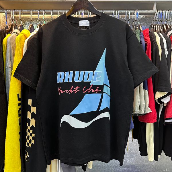 

rhude shirts mens design letter t printing tee cotton round collar loose short sleeve t-shirt fashion men casual print t-shirts style nup7, White;black