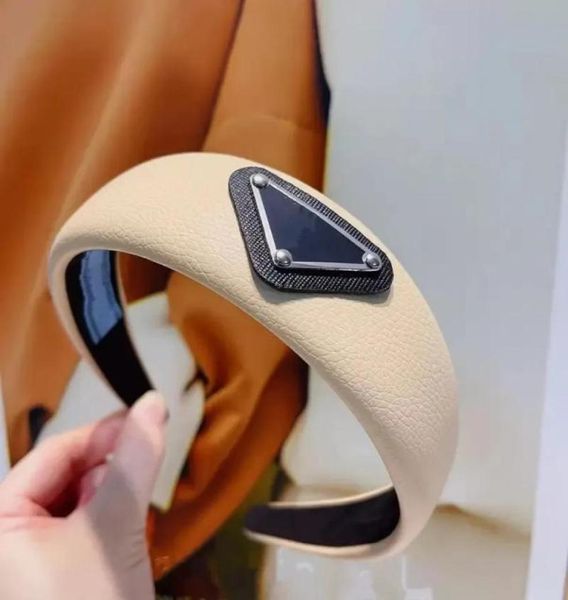 

3colors designer p brand women headbands new solid soft leather hair hoop khaki white black fashion headband hairjewelry1282897, Silver