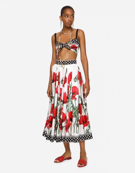 

do 2023 summer brand women's two piece sets fashion dresses two piece dress women's logo print bustier cropped long skirt bohemian, White