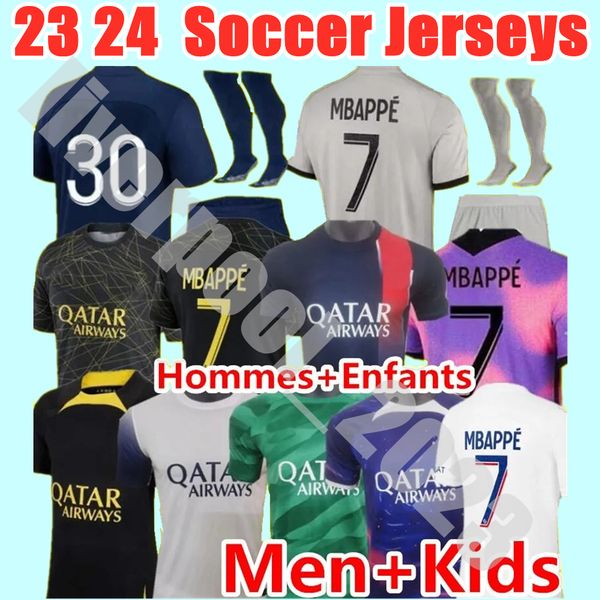 

2023 2024 soccer jerseys maillot de foot mbappe hakimi marquinhos verratti paris football shirt 23 24 sergio ramos fabian psgs hommes enfant, Black;yellow