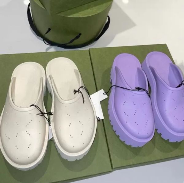 

2022 men's slippers on sandal women's platform perforated g sandal hollow shoes jelly colors high heel summer rubber lug sole mule, Black